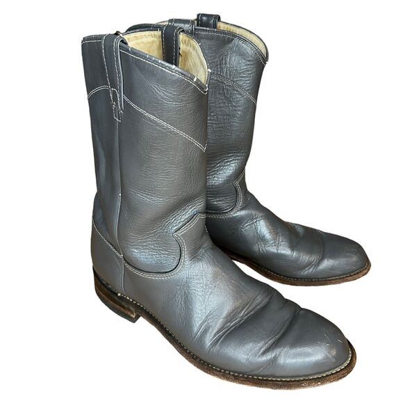 J Chisholm Gray Leather Roper Boot Womens 9.5M Style L105 USA Excellent! - Picture 1 of 5